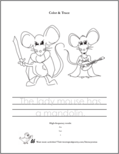 Mouse and Mandolin Literacy Coloring Page