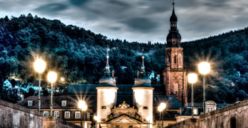 glowing castle at night