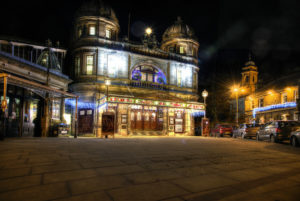 Buxton Opera House lit up at night