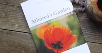Mildred's Garden romance book with tea and Russian Sage Right-2