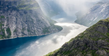 Trolltunga Norway misty mountains