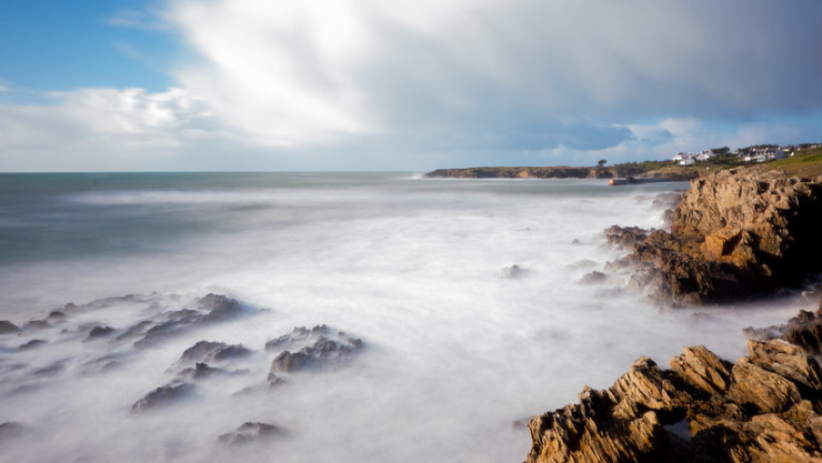 misty rocky shore