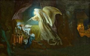 a person sleeping in a bed lays under the angel of death seemingly sucking their soul away.