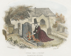 woman resting flowers on a grave
