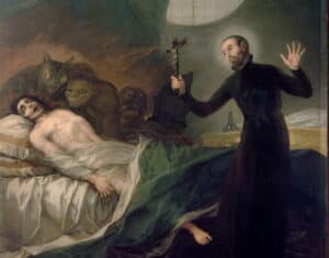 exorcism scene with demons