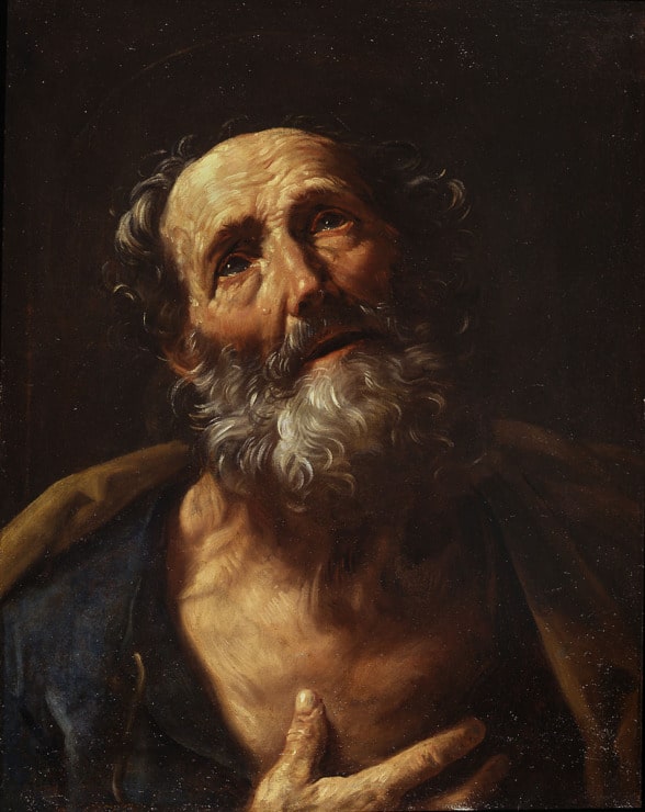 old man looking up and weary