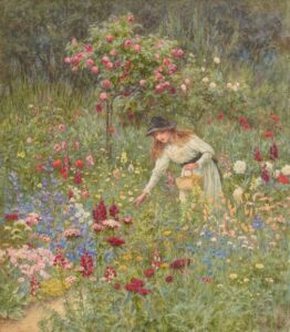 girl gathering flowers