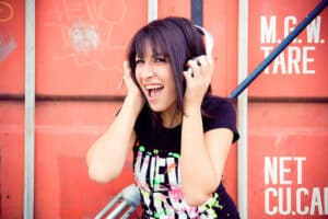 young woman with headphones