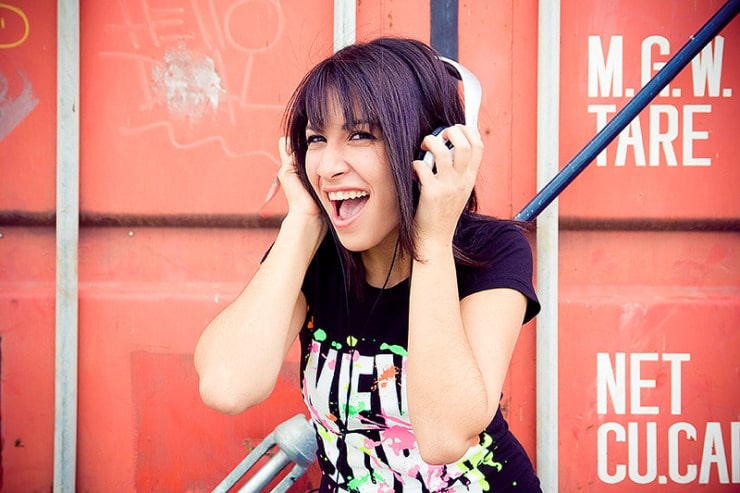 young woman with headphones