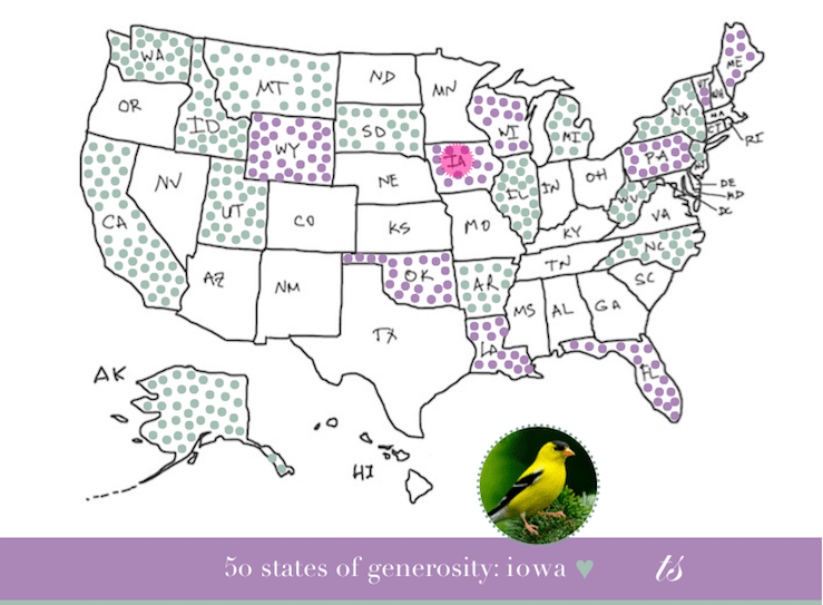 iowa colored on united states map
