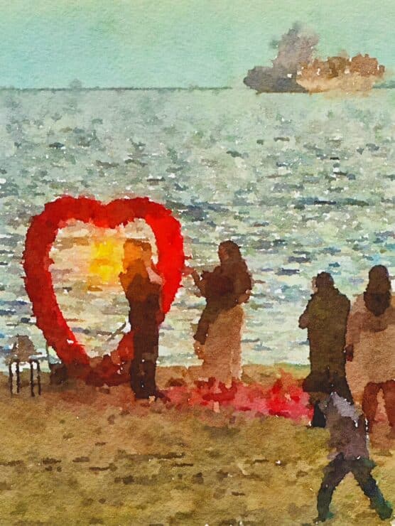 watercolor heart on beach