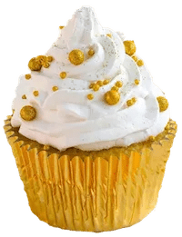 a single gold cupcake with sprinkles